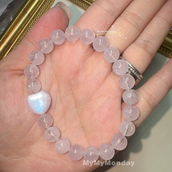 Handmade Jewelry - Herkimer Diamond Bracelet 8mm with Heart Moonstone